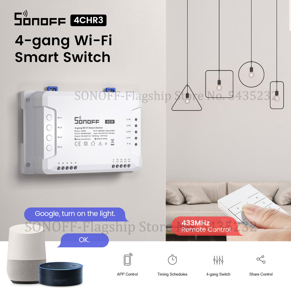 Itead SONOFF 4CH R3 Wifiรีโมทค - Relay Module 4 Channel บทวิจารณ์และราคา